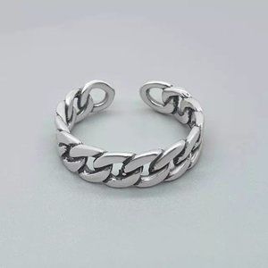 Polished Cuban Chain Link Adustable Ring | 925 Sterling Silver